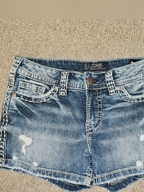 Silver Jeans Blue Distressed Denim Shorts